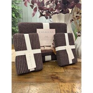 SET King Textured Waffle Coverlet & 2 EURO Shams Dark Fig - Casaluna NEW